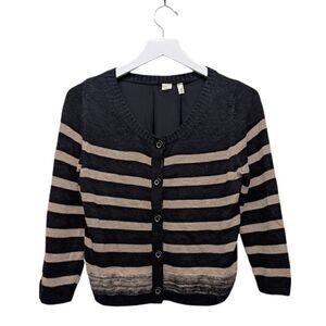 Moth by Anthropologie Women's Buttoned Tan&Black Striped Knit Cardigan Size S